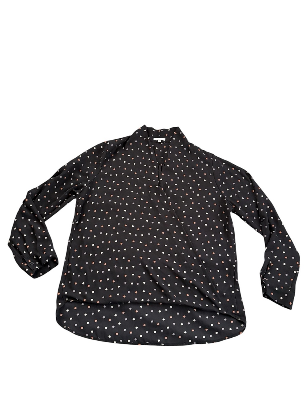 Women’s Black Polka Dot Wrap-Front Blouse